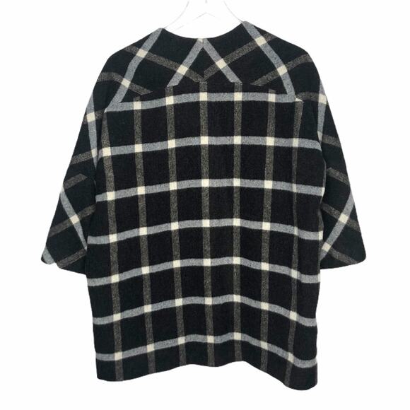 Helene Berman Plaid Wool Coat Oversized Gray S - Picture 5 of 14
